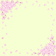 桜と花吹雪のフレーム－うぐいす色の背景
