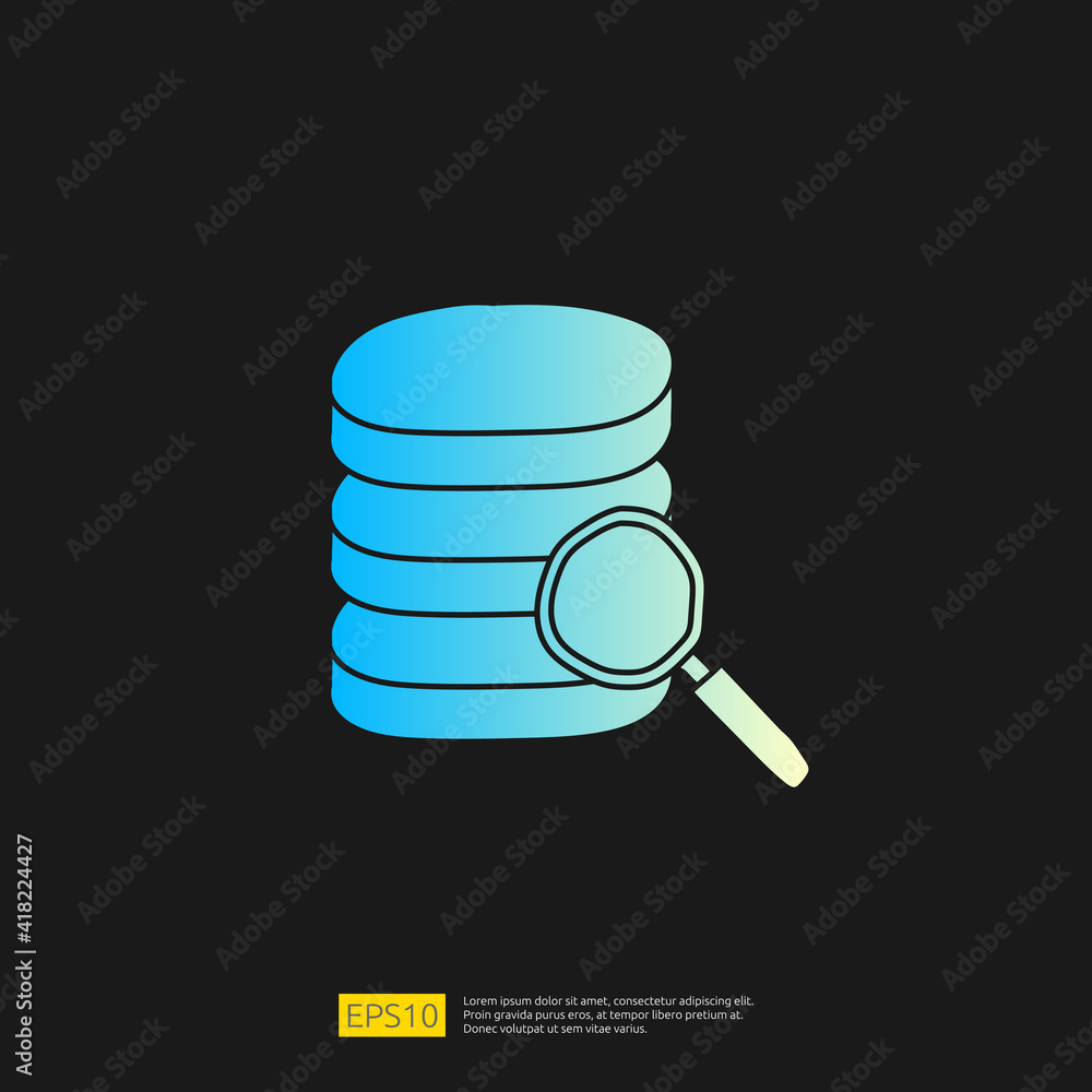 Poster analysis concept doodle gradient glyph icon with magnifier and data server. statistics science techn