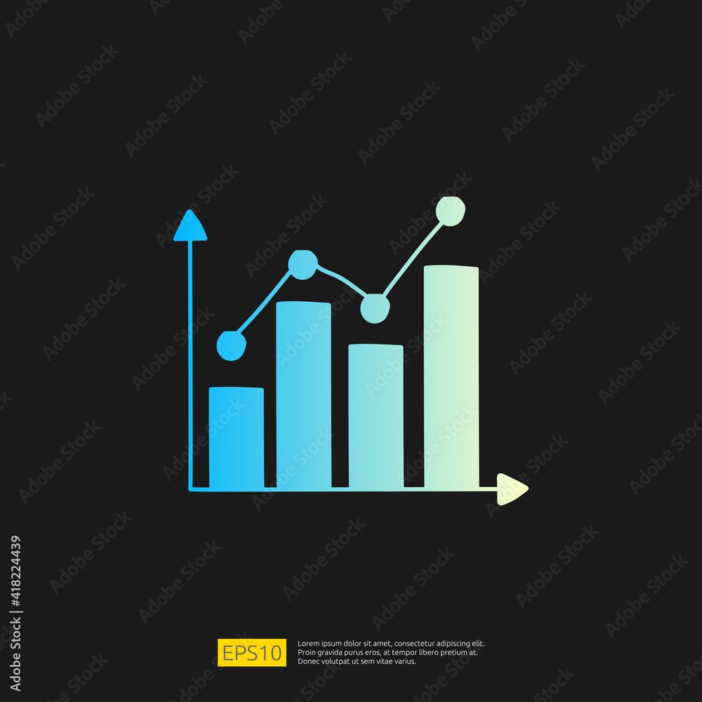 Poster data analysis concept doodle gradient glyph icon with magnifier and graphic chart document. statisti