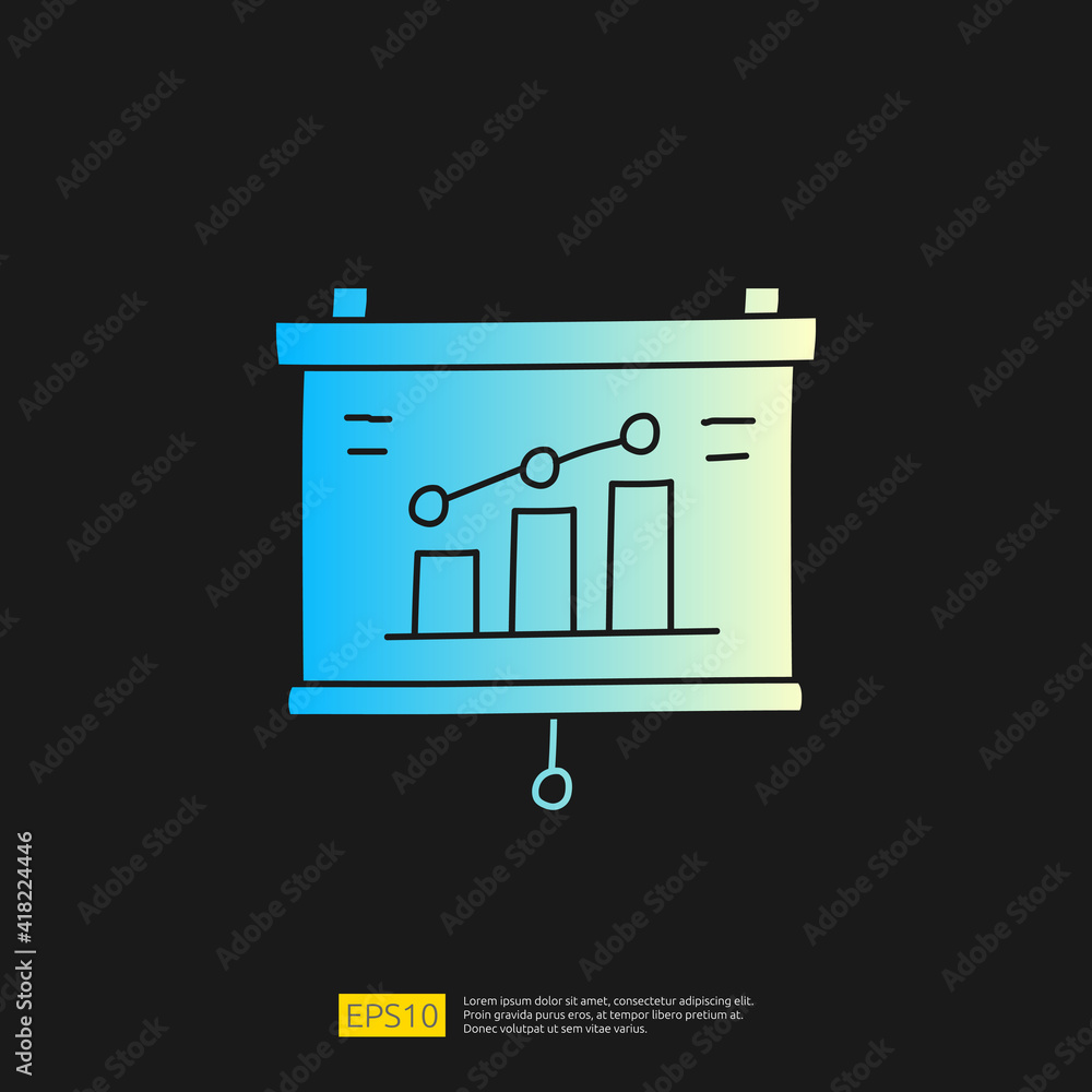 Poster data analysis concept doodle gradient glyph icon with magnifier and graphic chart document. statisti