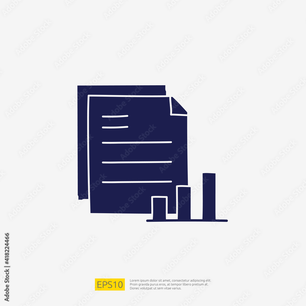 Poster data report and presentation concept doodle glyph icon with graphic chart document. statistics scien