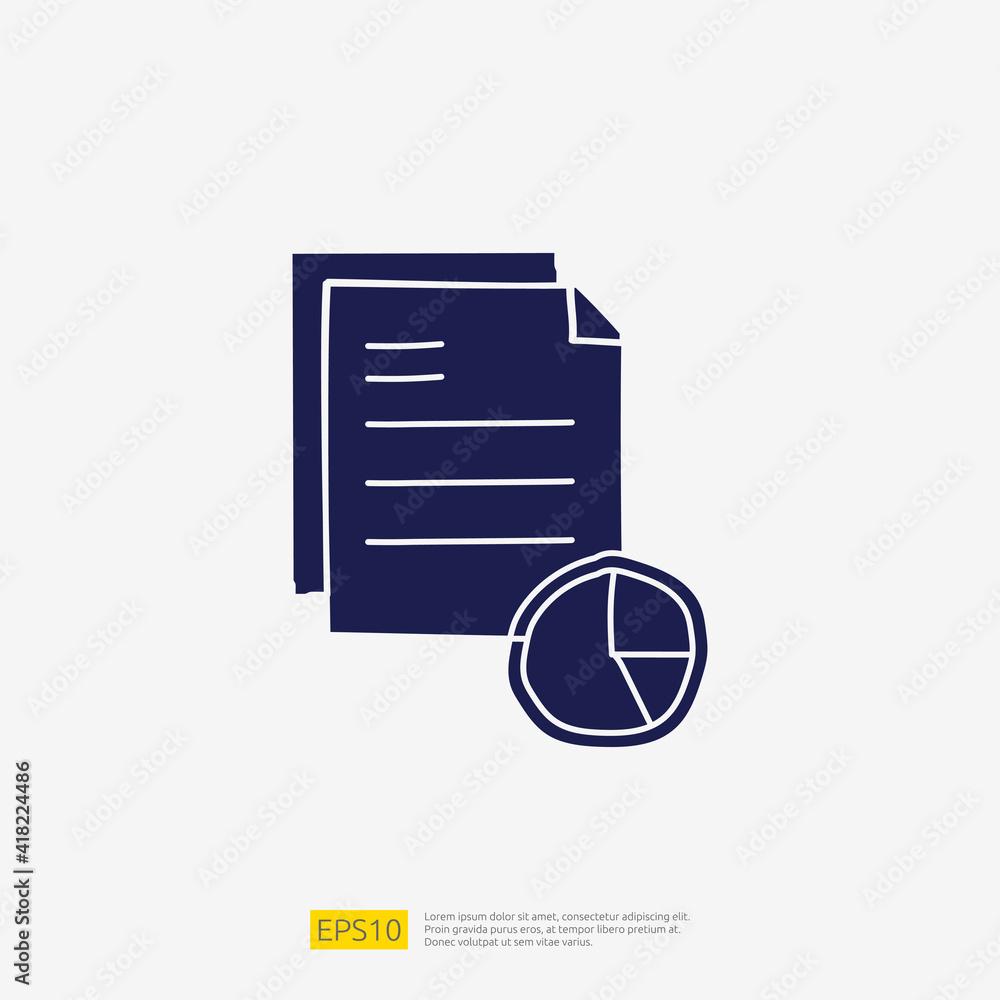 Poster data report and presentation concept doodle glyph icon with graphic chart document. statistics scien