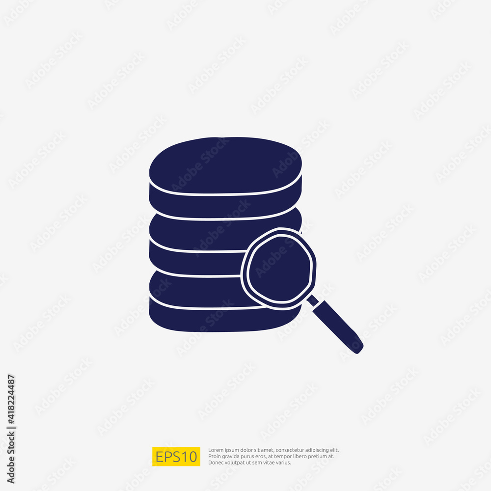 Aufkleber analysis concept doodle glyph icon with magnifier and data server. statistics science technology, di