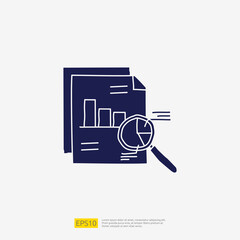 data analysis concept doodle glyph icon with magnifier and graphic chart document. Statistics science technology, digital marketing and machine learning related for business strategy illustration