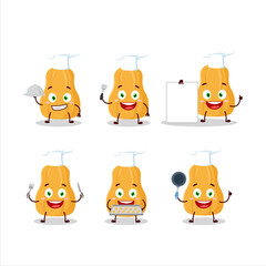 Cartoon character of butternut squash with various chef emoticons