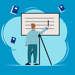 flat design illustration, teacher teaching illustration, teacher writing on the board