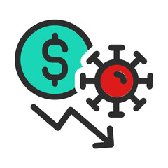 Economic crisis due to coronavirus pandemic, dollar currency decrease value cause by covid-19 worldwide outbreak, USD go down by recession vector icon 
