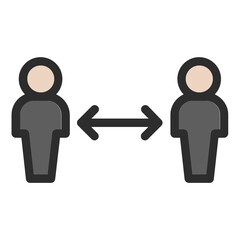 Social distancing between people, two person standing with safe distance to prevent coronavirus infection vector icon concept