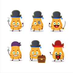 Cartoon character of butternut squash with various pirates emoticons