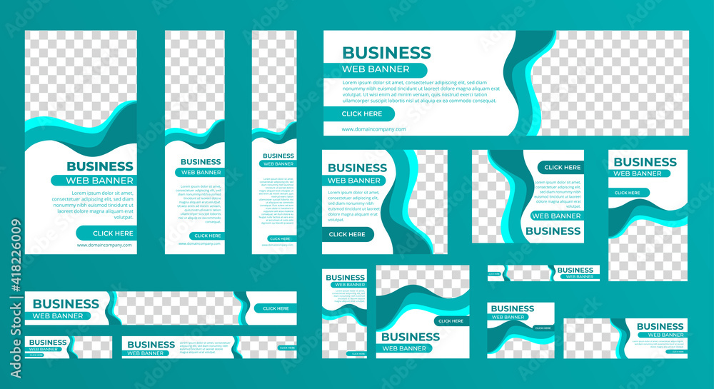 Wall mural business banner design web template set, horizontal header web banner. modern green cover header bac
