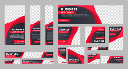 Business banner design web template Set, Horizontal header web banner. Modern red cover header background for website design, Social Media Cover ads banner, flyer, invitation card