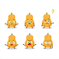 Cartoon character of butternut squash with what expression