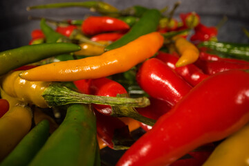Macro shot over Rawit Chili peppers in close-up - food photography