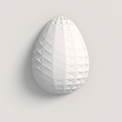 Easter concept. One white egg with geometric original changing patterns on the surface on a white background. Square composition. 3d illustration