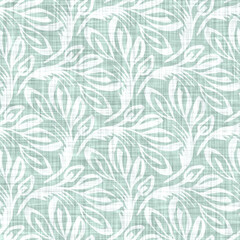 Aegean teal mottled flower linen texture background. Summer coastal living style 2 tone fabric effect. Sea green wash distressed grunge material. Decorative floral motif textile seamless pattern 

