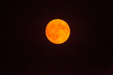 USA, Colorado. Full moon orange from smoke in air.