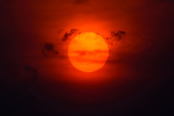 Dramatic sky orange of sunset and clouds bright twilight backgrounds.