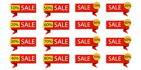 Flat sale badge set. Discount coupon icon set. Buy offer sticker. Promotion discount poster design. Stock image. EPS 10.