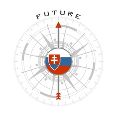 Business concept. Abstract compass points to the future word. Flag of Slovakia.