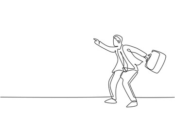Single continuous line drawing of young angry business man pointing finger to his employee. Fierce professional businessman. Minimalism concept dynamic one line draw graphic design vector illustration
