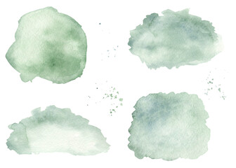 Background set with watercolor green and blue green spots and splashes