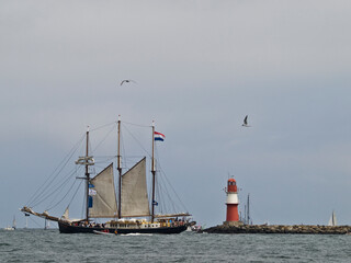 Tradition Vessel In Front Of The East Mole In Warnemünde, Mecklenburg West Pomerania, Germany