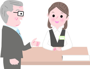 受付に行くシニア男性