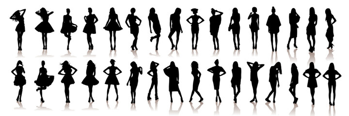 Various silhouettes beautiful model girls . Vector