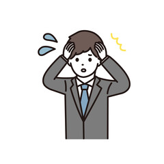 パニックになるスーツ姿の若い男性