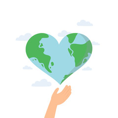 hands holding a earth shape of heart, Environment Concept