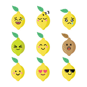 set of lemon emoji, lemon cartoon concept.