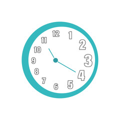 Fototapeta premium Modern clock on the wall. The clock is round with Arabic numerals and two hands. Flat vector illustration
