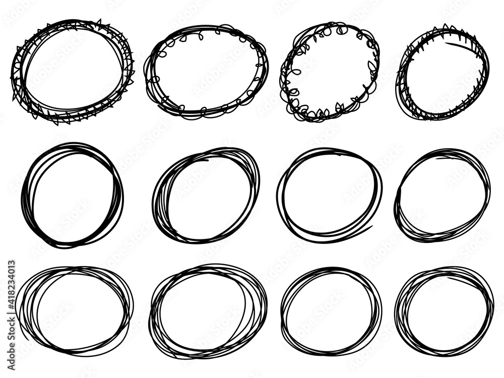 Poster hand drawn scribble line circles. doodle circular for message note mark design element. vector illus