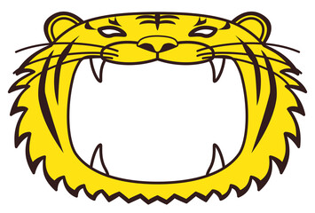 大きな口を開けた虎のフォトフレーム　はがきサイズ　口の部分に写真や絵、文字を入れてください