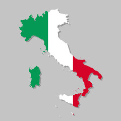Highly detailed map of Italy with flag. Silhouette of Italian country map with flag inside. European land borders vector illustration on light gray background