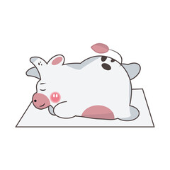 zen bull in kawaii style, yoga pacification, cow in plank pose, cute cartoon calf