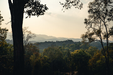 Tropical mountains and evening sunsets