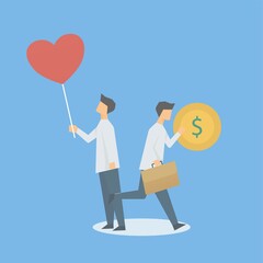 Work Life Balance concept,Working man are managing their work making money and finding time to relax and do what they enjoy,Vector illustration.