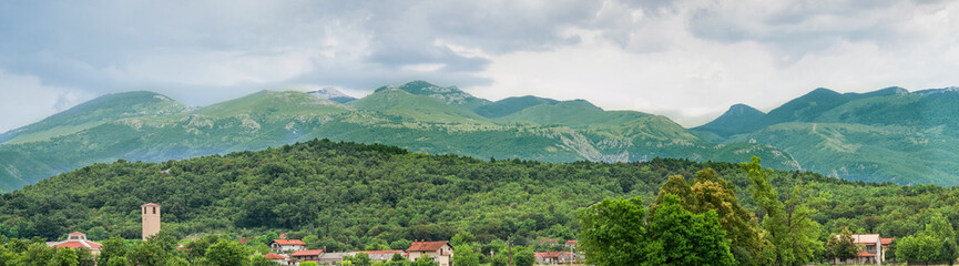 Fototapeta na wymiar Panoramic view of the mountains of Gorski Kotar from Grobnicka poljana