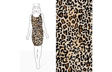 Midi dress with leopard pattern design template