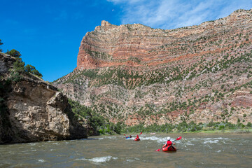 Kayakers enjoy Yampa River, Dinosaur National Monument, Colorado, USA.