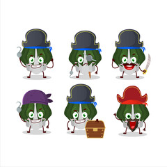 Cartoon character of swiss chard with various pirates emoticons