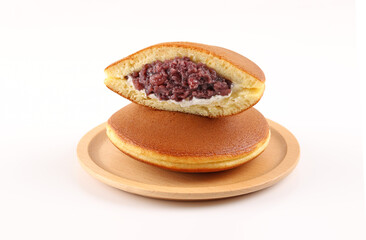 Dorayaki.Japanese bean red bean jam pancake on white background.