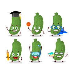 Fototapeta premium School student of zucchini cartoon character with various expressions