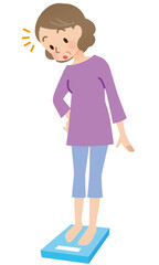 体重を計る中年女性　健康