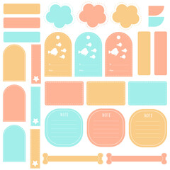Cute paper notes in sweet color set. Printable planner stickers. Template for your message. Decorative planning element. Vector illustration.
