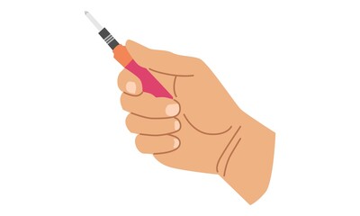 Hand holding a screwdriver. Vector flat illustration