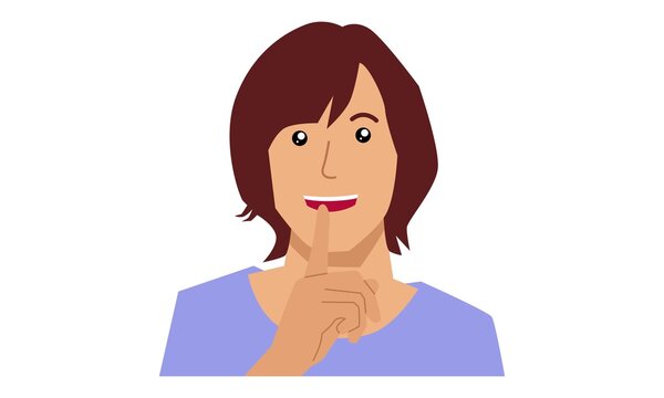 Ssst! Less talk, more action, woman making silence gesture with finger on lips. Vector flat illustration