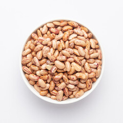 Close up of Organic Lobia,  ( Lobia ) or kidney beans dal on a ceramic white bowl. Top view 