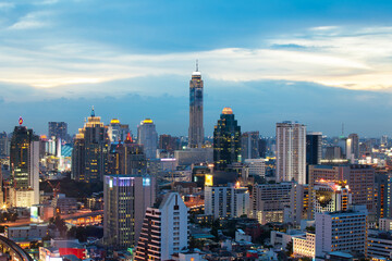 Bangkok Cityscape, Business district with high building at dusk